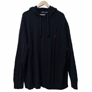 POLO Ralph Lauren Mens‎ Cable Knit Hoodie Sweater Size 3XB Navy Preppy Nautical